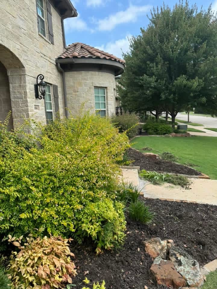 Garden bed with mulch and shrubs — Prestige Lawn & Landscaping, Denton TX