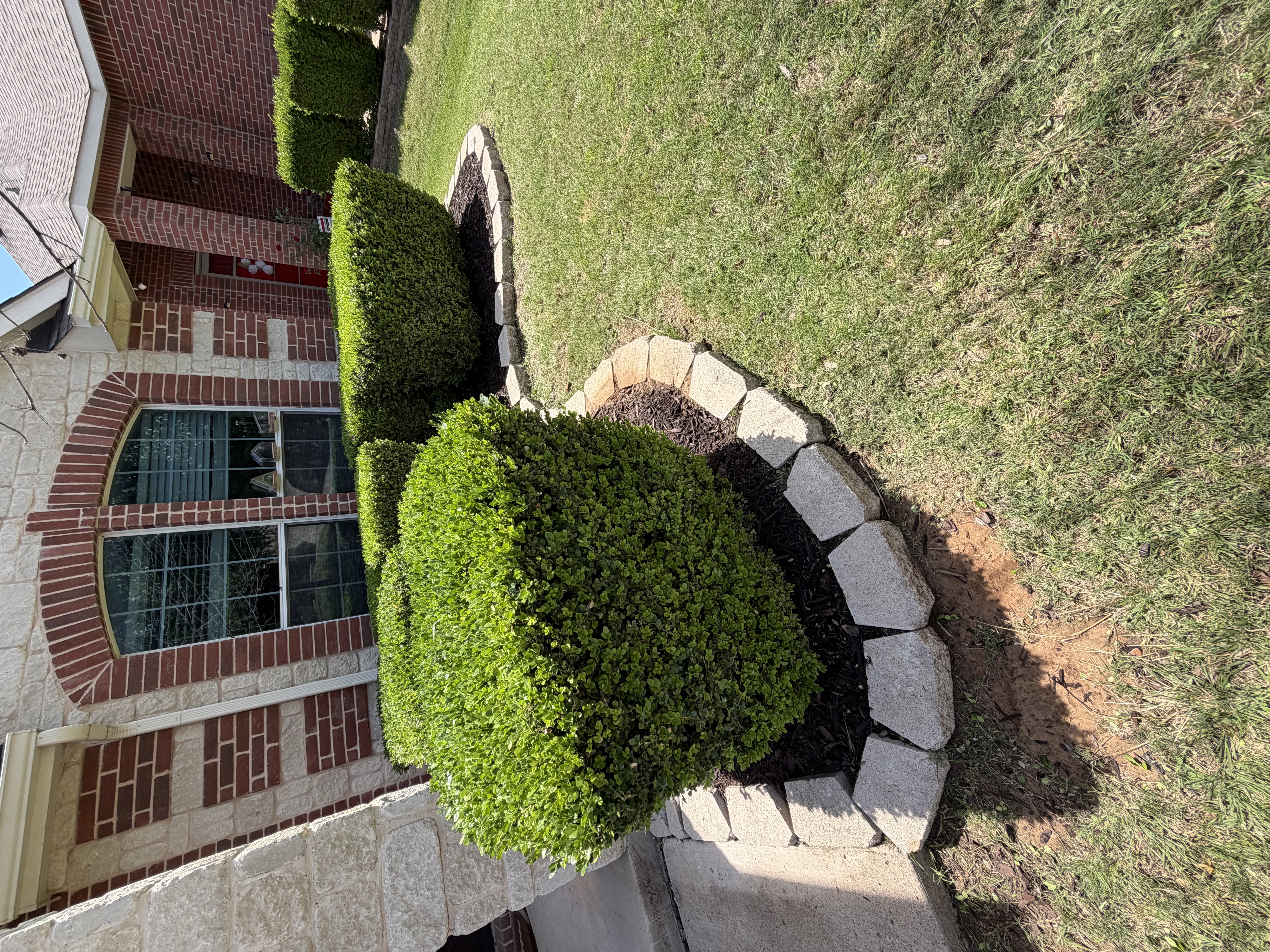 Trimmed shrubs with stone border — Prestige Lawn & Landscaping, Denton TX